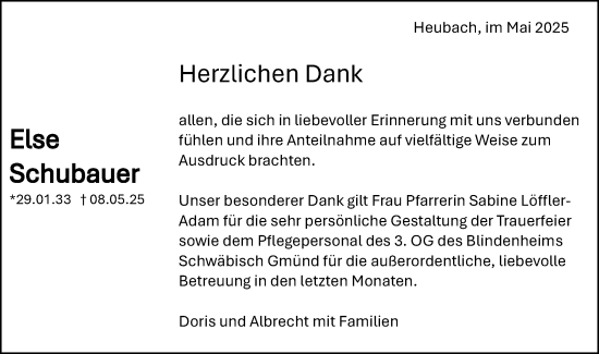 Traueranzeige von Else Schubauer von Gmünder Tagespost