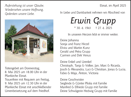 Traueranzeige von Erwin Grupp von Schwäbische Post