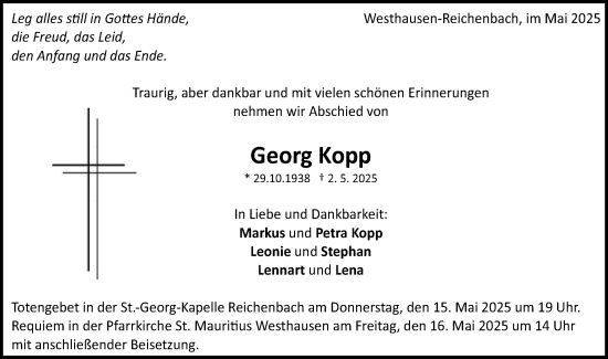 Traueranzeige von Georg Kopp von Schwäbische Post