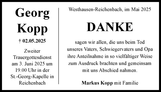 Traueranzeige von Georg Kopp von Schwäbische Post