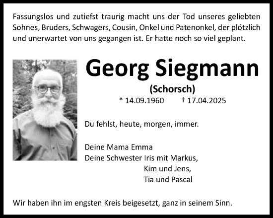 Traueranzeige von Georg Siegmann von Schwäbische Post