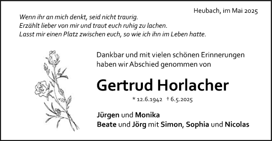 Traueranzeige von Gertrud Horlacher von Gmünder Tagespost
