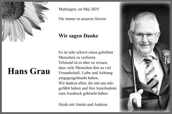 Traueranzeige von Hans Grau von Gmünder Tagespost