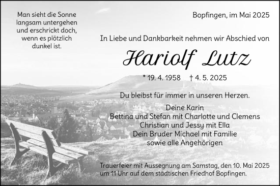 Traueranzeige von Hariolf Lutz von Schwäbische Post