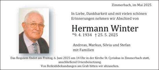 Traueranzeige von Hermann Winter von Gmünder Tagespost