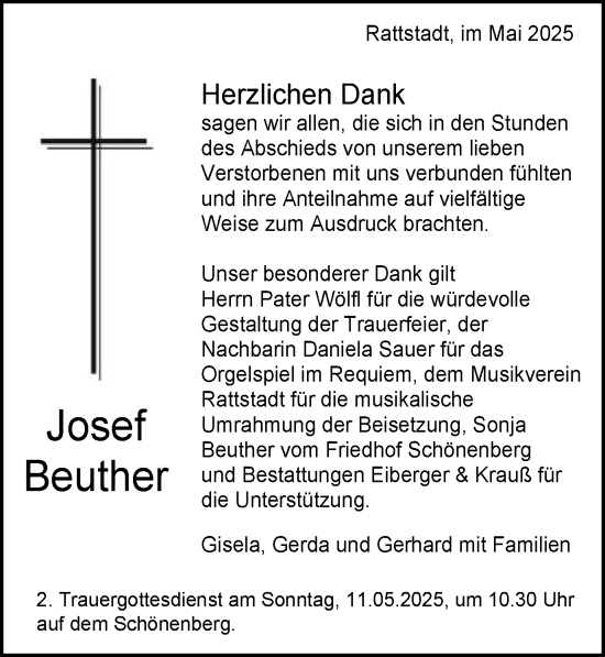 Traueranzeige von Josef Beuther von Schwäbische Post
