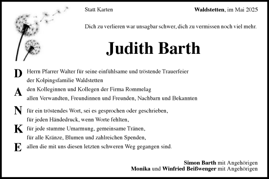 Traueranzeige von Judith Barth von Gmünder Tagespost