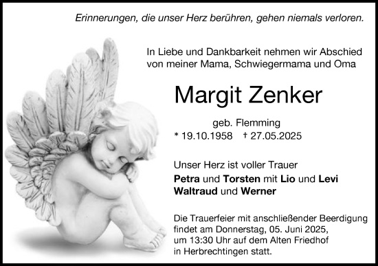 Traueranzeige von Margit Zenker von Schwäbische Post