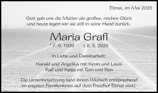 Traueranzeige von Maria Grafl von Schwäbische Post