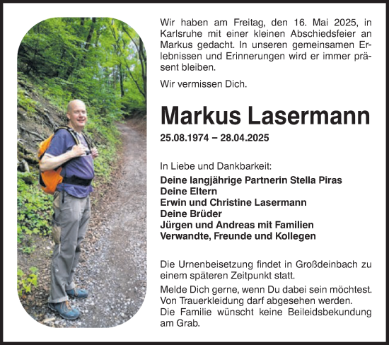 Traueranzeige von Markus Lasermann von Gmünder Tagespost