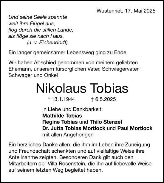 Traueranzeige von Nikolaus Tobias von Gmünder Tagespost