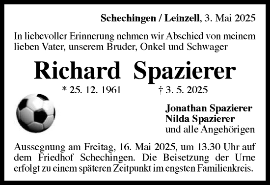 Traueranzeige von Richard Spazierer von Gmünder Tagespost