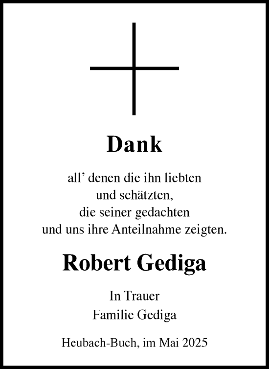 Traueranzeige von Robert Gediga von Gmünder Tagespost