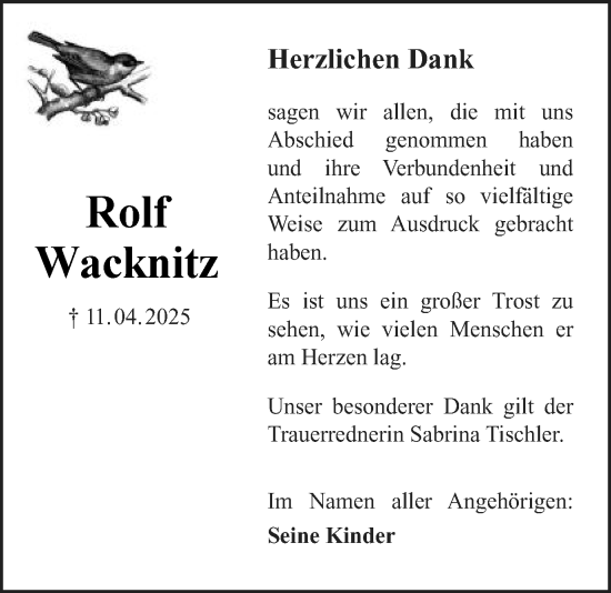Traueranzeige von Rolf Wacknitz von Gmünder Tagespost