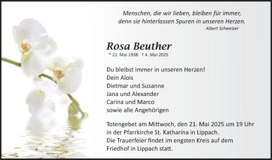 Traueranzeige von Rosa Beuther von Schwäbische Post