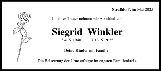 Traueranzeige von Siegrid Winkler von Gmünder Tagespost