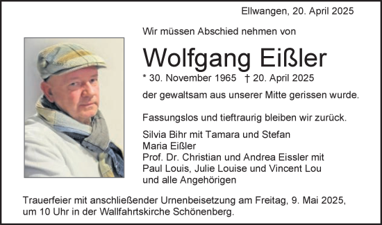 Traueranzeige von Wolfgang Eißler von Schwäbische Post