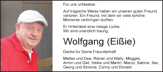 Traueranzeige von Wolfgang Eißler von Schwäbische Post
