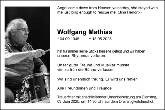Traueranzeige von Wolfgang Mathias von Gmünder Tagespost