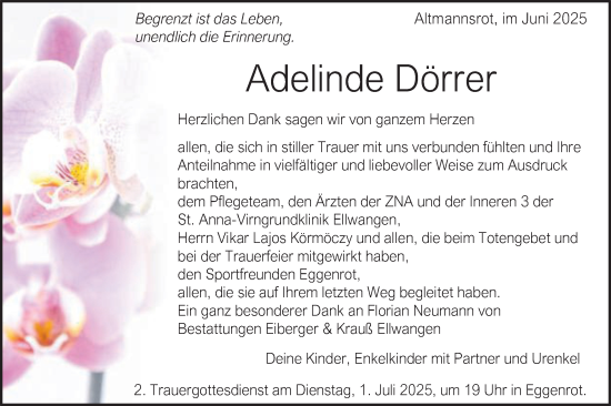 Traueranzeige von Adelinde Dörrer von Schwäbische Post