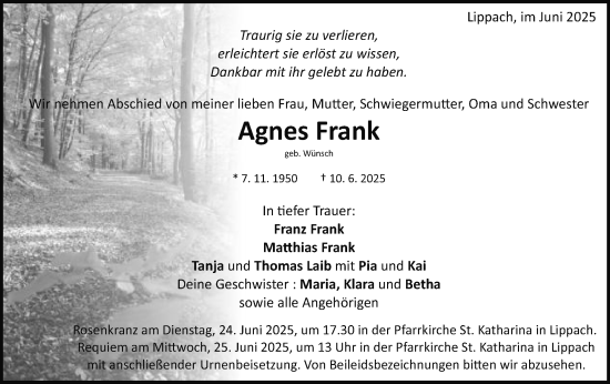 Traueranzeige von Agnes Frank von Schwäbische Post