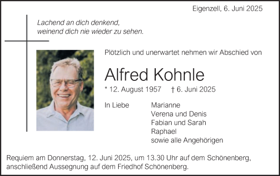 Traueranzeige von Alfred Kohnle von Schwäbische Post