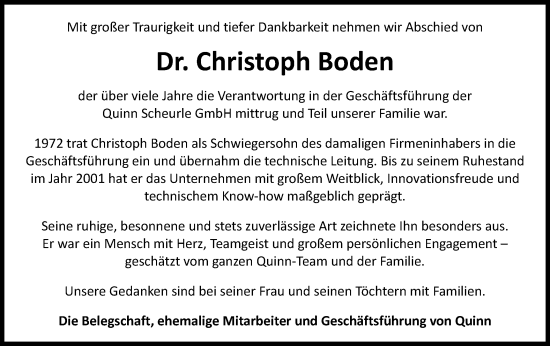 Traueranzeige von Christoph Boden von Gmünder Tagespost