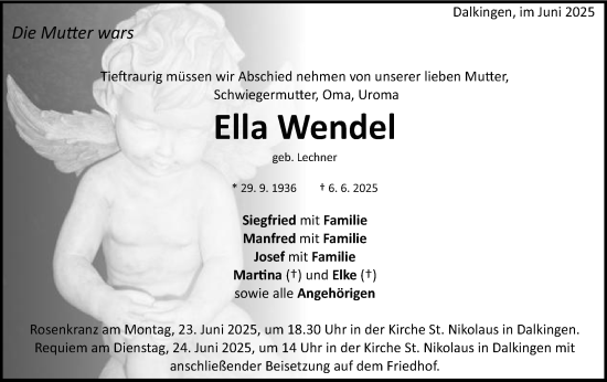 Traueranzeige von Ella Wendel von Schwäbische Post