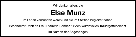 Traueranzeige von Else Munz von Schwäbische Post