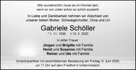Traueranzeige von Gabriele Schöller von Schwäbische Post