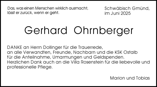 Traueranzeige von Gerhard Ohrnberger von Gmünder Tagespost