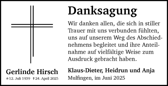 Traueranzeige von Gerlinde Hirsch von Gmünder Tagespost
