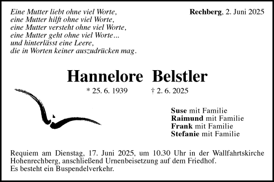Traueranzeige von Hannelore Belstler von Gmünder Tagespost