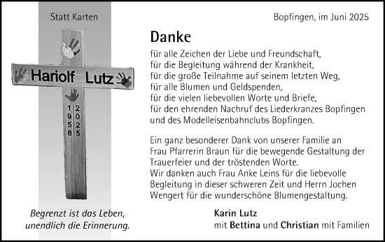 Traueranzeige von Hariolf Lutz von Schwäbische Post