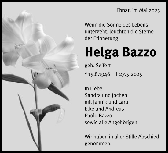 Traueranzeige von Helga Bazzo von Schwäbische Post