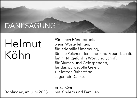 Traueranzeige von Helmut Köhn von Schwäbische Post