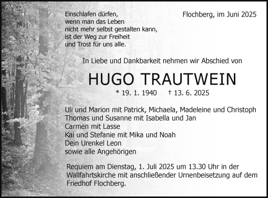 Traueranzeige von Hugo Trautwein von Schwäbische Post