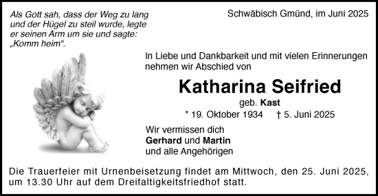Traueranzeige von Katharina Seifried von Gmünder Tagespost