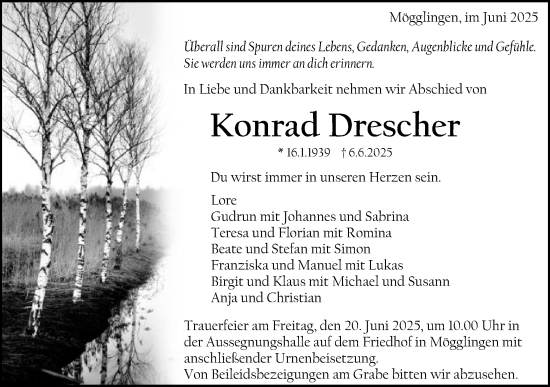 Traueranzeige von Konrad Drescher von Gmünder Tagespost