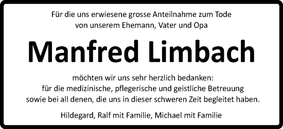 Traueranzeige von Manfred Limbach von Schwäbische Post