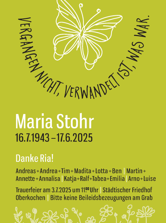Traueranzeige von Maria Stohr von Schwäbische Post
