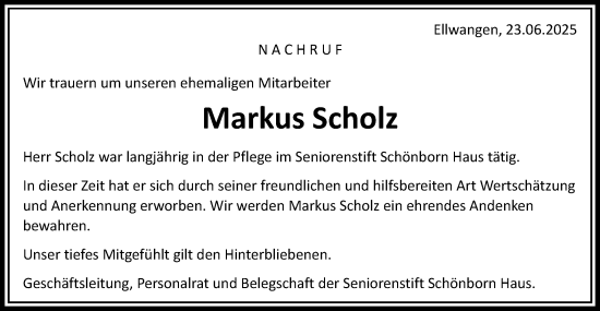 Traueranzeige von Markus Scholz von Schwäbische Post