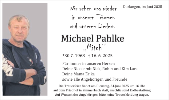 Traueranzeige von Michael Pahlke von Gmünder Tagespost
