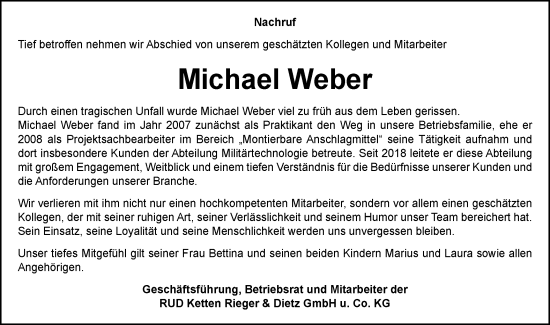 Traueranzeige von Michael Weber von Schwäbische Post