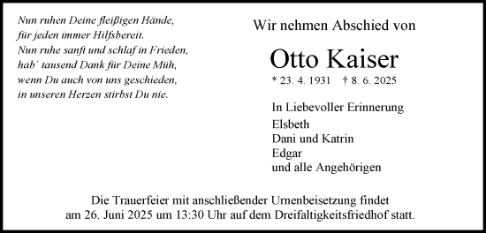 Traueranzeige von Otto Kaiser von Gmünder Tagespost