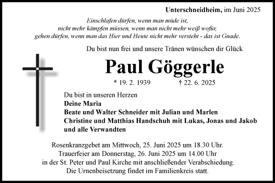Traueranzeige von Paul Göggerle von Schwäbische Post