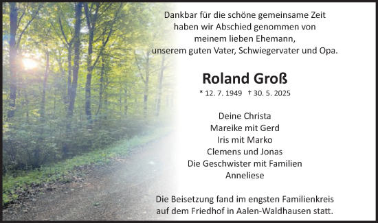 Traueranzeige von Roland Groß von Schwäbische Post