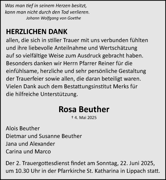 Traueranzeige von Rosa Beuther von Schwäbische Post