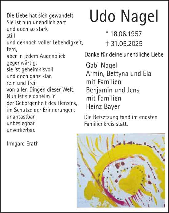 Traueranzeige von Udo Nagel von Gmünder Tagespost