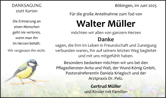 Traueranzeige von Walter Müller von Gmünder Tagespost
